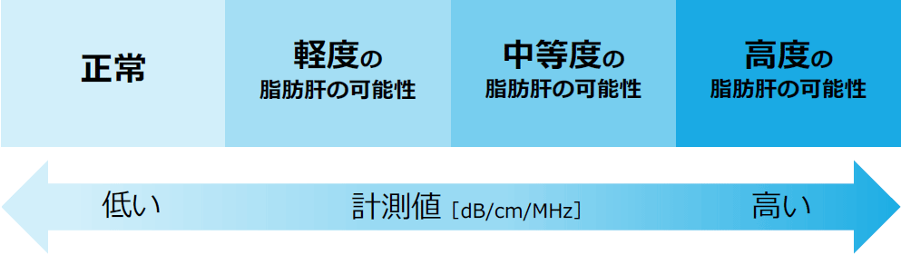 肝脂肪化測定の計測値による脂肪肝の可能性の違い